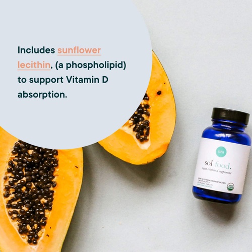  Ora Organic Vitamin D3 2000IU - Vegan Vitamin D from Lichen for Bone Health, Immune Support, & Mood Maximum Absorption - 1 Month Supply, 30 Vegan Tablets