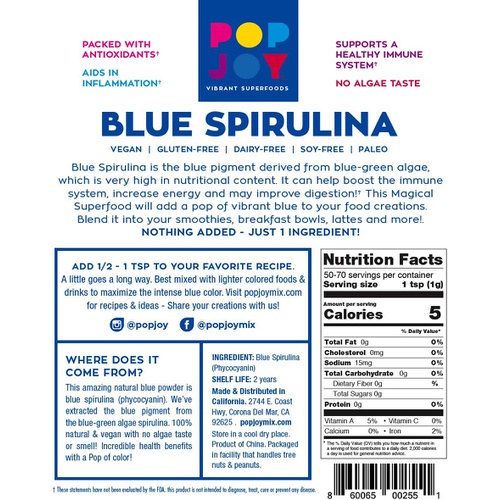  100% Blue SPIRULINA Powder by POPJOY - Vibrant SUPERFOODS