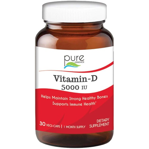  Pure Essence Labs Vitamin D - 5000 IU of Vitamin D from 100% Pure Cholecalciferol - 30 Vegetarian Capsules