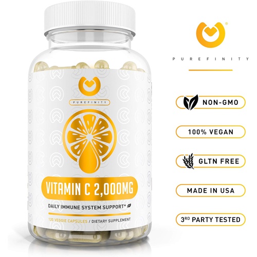  PUREFINITY Vitamin C Immune Booster 2000mg - Double Strength Immune Support Vitamin C Supplement with High Absorption Ascorbic Acid Supports Immune System, Collagen Booster & Powerful Antioxi