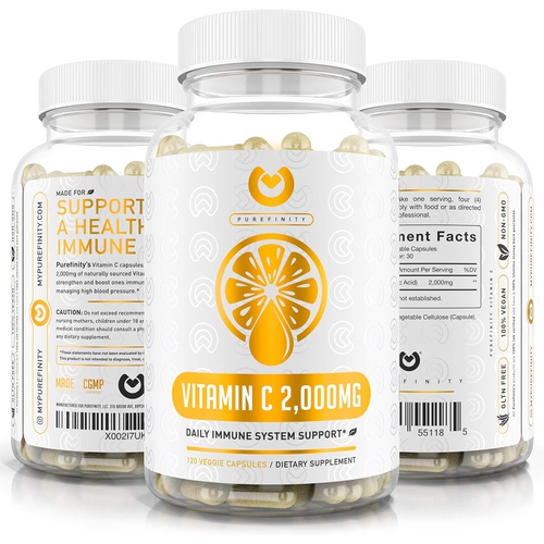  PUREFINITY Vitamin C Immune Booster 2000mg - Double Strength Immune Support Vitamin C Supplement with High Absorption Ascorbic Acid Supports Immune System, Collagen Booster & Powerful Antioxi