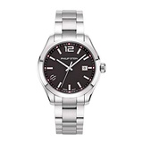 Philip Stein Analog Display Wrist Swiss Quartz Traveler Men Smart Watch Stainless Steel Silver Clasp Chain with Black Dial Natural Frequency Technology Provides More Energy - Model