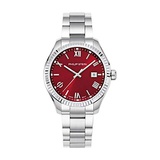 Philip Stein Analog Display Wrist Swiss Quartz Traveler Men Smart Watch Stainless Steel Silver Clasp Chain with Red Dial Natural Frequency Technology Provides More Energy - Model 9