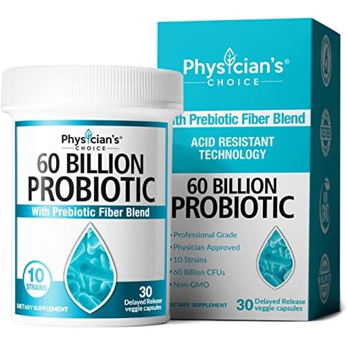  Physicians CHOICE Probiotics 60 Billion CFU - 10 Diverse Strains Plus Organic Prebiotic, Designed for Overall Digestive Health and Supports Occasional Constipation, Diarrhea, Gas &