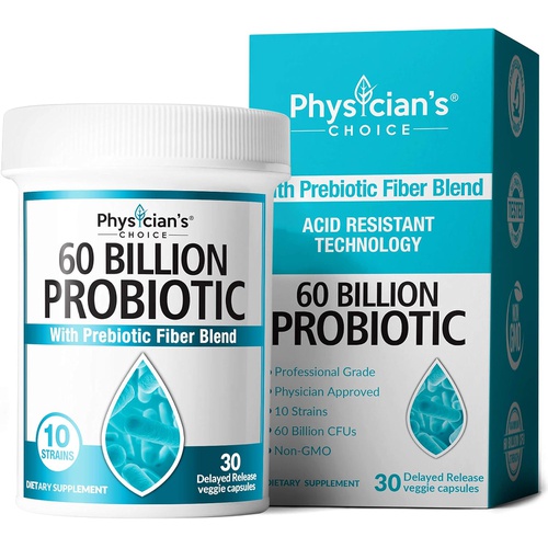  Physicians CHOICE Probiotics 60 Billion CFU - 10 Diverse Strains Plus Organic Prebiotic, Designed for Overall Digestive Health and Supports Occasional Constipation, Diarrhea, Gas &