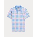 Plaid-Print Cotton Mesh Polo Shirt