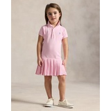Pleated Stretch Mesh Polo Dress