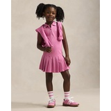 Pleated Stretch Mesh Polo Dress
