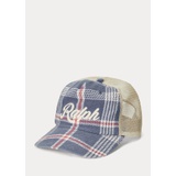 Embroidered Plaid Trucker Cap