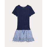 Woven-Skirt Pointelle-Knit Cotton Dress