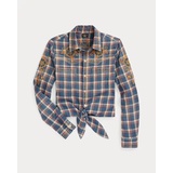 Plaid Twill Tie-Front Blouse