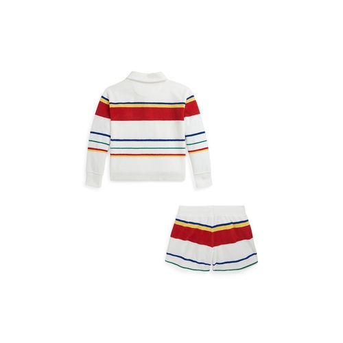 폴로 랄프로렌 Toddler and Little Girls Striped Terry Rugby Shirt and Shorts Set