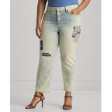 Plus Size Mid-Rise Tapered Patchwork Jeans