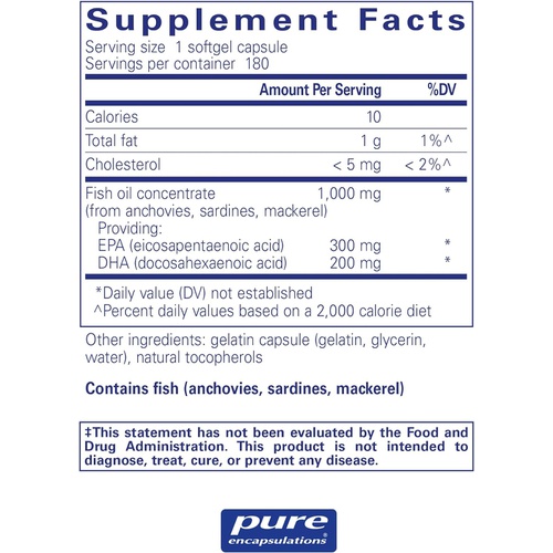  Pure Encapsulations EPA/DHA Essentials Fish Oil Concentrate Supplement to Support Cardiovascular Health* 180 Softgel Capsules