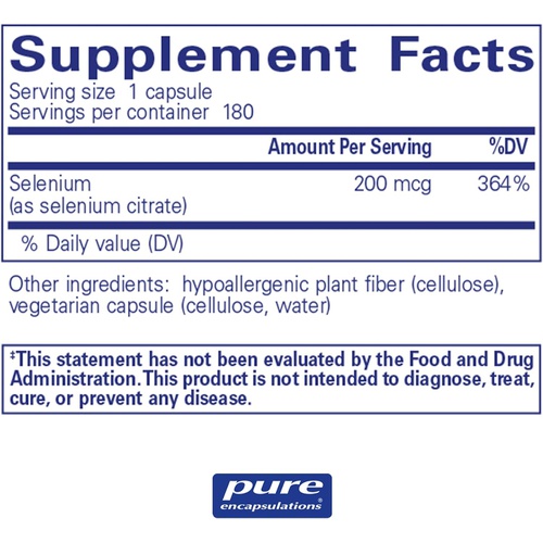  Pure Encapsulations Selenium (Citrate) Hypoallergenic Antioxidant Supplement for Immune System Support 180 Capsules