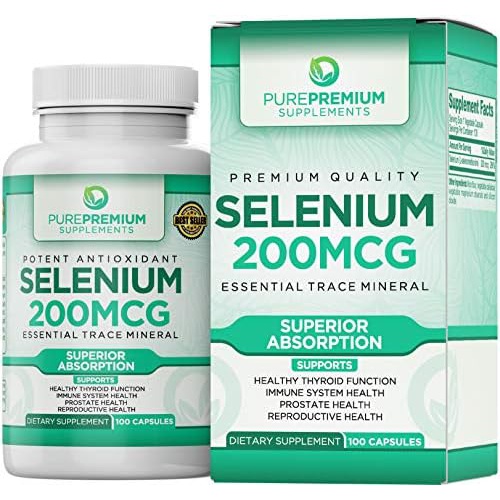  PurePremium Supplements PurePremium Selenium Supplement (Selenomethionine) 100 Once Daily Selenium 200mcg Caps. Supports Immune System, Prostate and Reproductive Function - Essential Trace Mineral - Selen