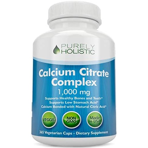  Calcium Citrate 1000mg - 365 Vegan Capsules not Tablets with Added Parsley, Dandelion and Watercress - Without Vitamin D - Made in The USA by Purely Holistic