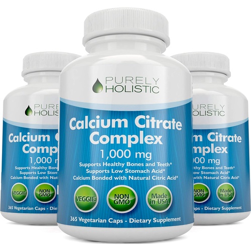 Calcium Citrate 1000mg - 365 Vegan Capsules not Tablets with Added Parsley, Dandelion and Watercress - Without Vitamin D - Made in The USA by Purely Holistic