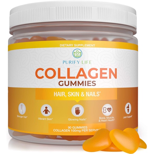  Purify Life Marine Collagen Gummies (90 Collagen Chews) Collagen Gummy for Hair Growth, Healthier Skin & Nails, Joint Care Vitamin Anti-Aging, Pore Reducer & Elasticity Hydrolyzed, Gluten Free