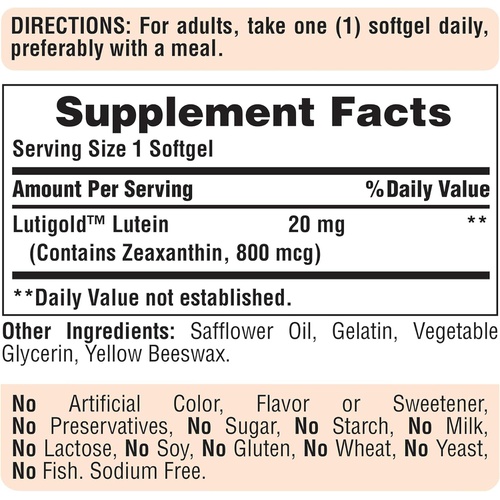  Lutein 20 mg with Zeaxanthin Softgels, Supports Eye Health* 120 Count by Puritans Pride