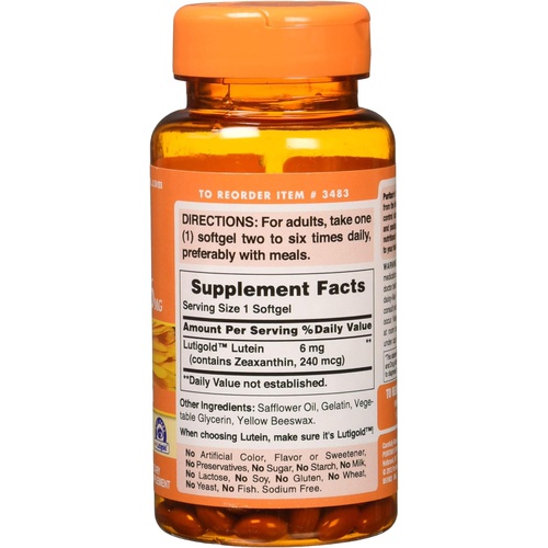  Puritans Pride Lutein 6 Mg With Zeaxanthin Softgels, 100 Count