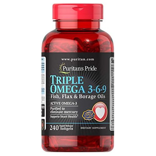  Puritans Pride Triple Omega 3-6-9 Fish, Flax & Borage Oils, Supports Heart Health and Healthy Joints, 240 ct