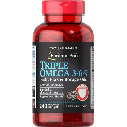  Puritans Pride Triple Omega 3-6-9 Fish, Flax & Borage Oils, Supports Heart Health and Healthy Joints, 240 ct