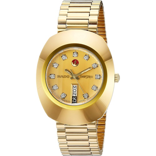  Rado Mens DiaStar Original Stainless Steel Swiss Automatic Watch with Gold-Plated-Stainless-Steel Strap, 18 (Model: R12413493)