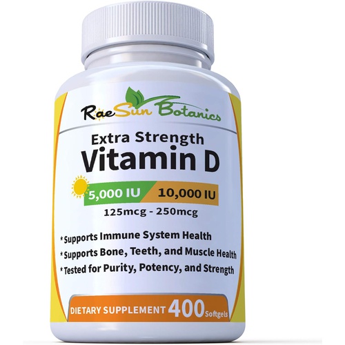  RaeSun Botanics Extra Strength Vitamin D3 Adjustable Dose - 5,000 IU (1 Year Plus Supply) 10,000 IU (6.5 Month Supply) - Vitamin D Supplement - Gluten Free, Non GMO, Made in USA [4