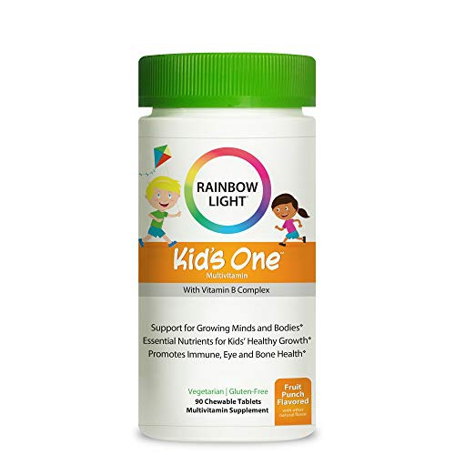  Rainbow Light Multivitamin for Kids, Vitamin C, Zinc, & B Complex, Support for Growing Minds & Bodies, Gluten Free, Vegetarian, Fruit Punch, 90 Tablets