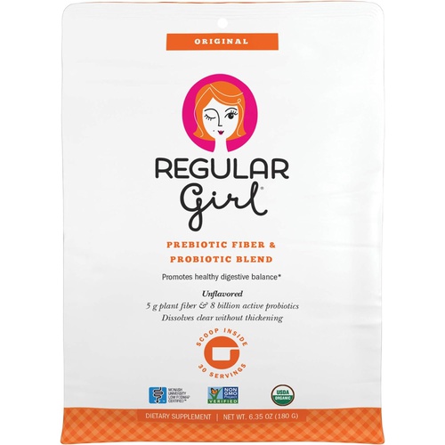  Regular Girl - Organic Powder, Low FODMAP Prebiotic Guar Fiber and Probiotic Support for Comfortable Digestion, 30 Servings