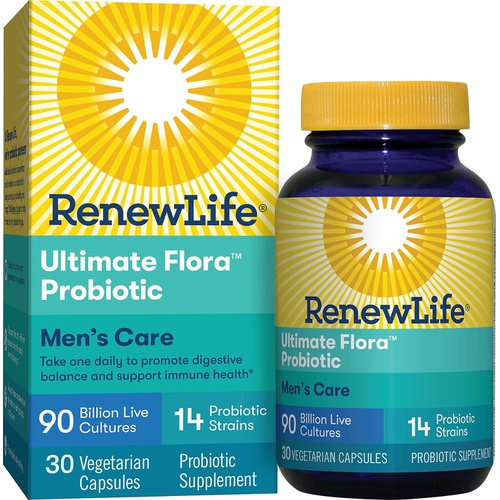  Renew Life Probiotics for Men - 90 Billion CFU, Probiotic Supplement for Digestive, Colon & Immune Health, Ultimate Flora Mens Care - Gluten Free & Vegetarian - 90 Billion CFU - 30
