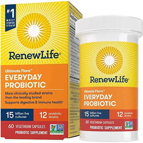  Renew Life Adult Probiotics, 15 Billion CFU Guaranteed, Everyday Probiotic Supplement for Digestive & Immune Health, Shelf Stable, Gluten Dairy & Soy Free, 60 Capsules