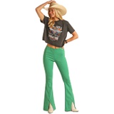 Rock and Roll Cowgirl High-Rise Bargain Bell with Hem Slit Pull-On Flare in Kelly Green RRWD6PRZUC