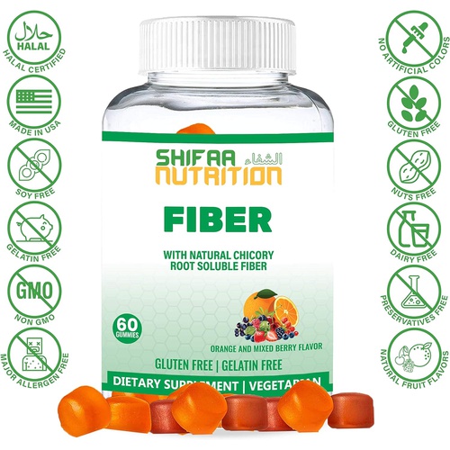  SHIFAA NUTRITION 3g Vegan Prebiotic Fiber Gummies for Kids & Adults 30 Servings Improves Digestive Health, Immunity & Gut Flora Non-GMO, Halal, Gluten-Free, Gelatin-Free
