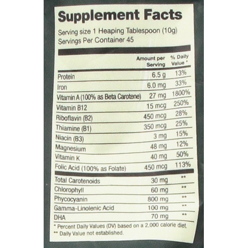  Sari Foods Co Organic Spirulina Powder (16 Ounce): Naturally Vegan, Supplies Folate, Vitamin B12, Iron, Omega Fatty Acids, GLA, Beta Carotene, Chlorophyll, Amino Acids