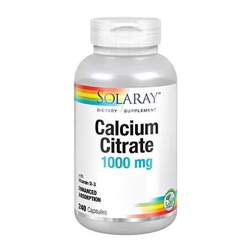  Solaray Calcium Citrate w/ Vitamin D3 1000mg, Healthy Bones & Teeth, Heart, Muscle & Nerve Support, 60 Serv, 240 VegCaps