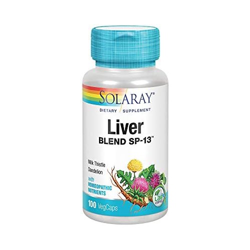  SOLARAY Liver Blend SP-13 Healthy Liver & Kidney Support with Milk Thistle, Dandelion, Artichoke Leaf, Kelp, Peppermint Aerial & More 100 VegCaps
