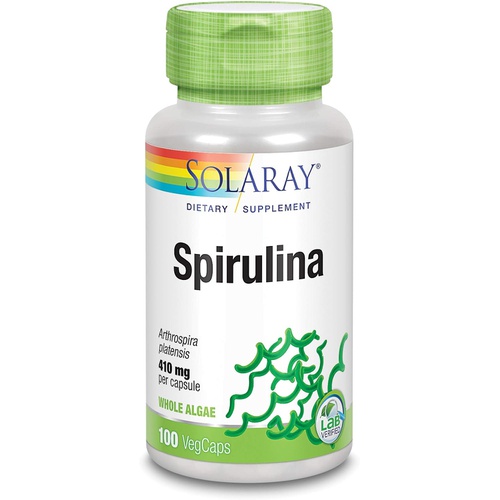  SOLARAY Spirulina 410mg Algae Superfood Supports Energy, Vitality & Overall Health 100ct, 100 Serv.