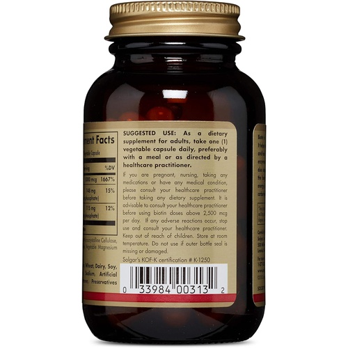 Solgar Biotin 5000 mcg - 50 Vegetable Capsules - Supports Healthy Skin, Nails & Hair - Non-GMO, Vegan, Gluten Free, Dairy Free, Kosher - 50 Servings