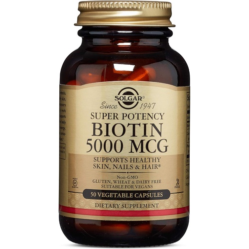  Solgar Biotin 5000 mcg - 50 Vegetable Capsules - Supports Healthy Skin, Nails & Hair - Non-GMO, Vegan, Gluten Free, Dairy Free, Kosher - 50 Servings