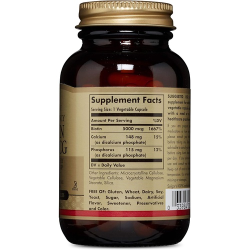  Solgar Biotin 5000 mcg - 50 Vegetable Capsules - Supports Healthy Skin, Nails & Hair - Non-GMO, Vegan, Gluten Free, Dairy Free, Kosher - 50 Servings