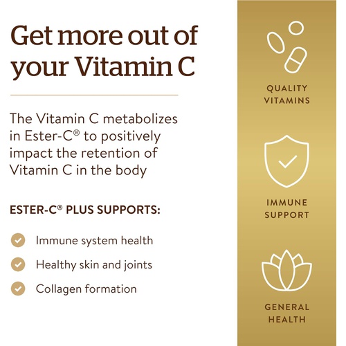 Solgar Ester-C Plus 500 mg Vitamin C (Ascorbate Complex), 250 Vegetable Capsules - Gentle & Non Acidic - Antioxidant & Immune Support - Non GMO, Vegan, Gluten Free, Kosher - 250 Se