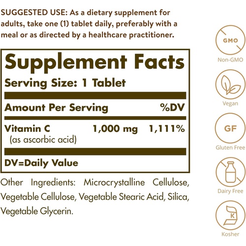  Solgar Vitamin C 1000 mg, 90 Tablets - Antioxidant & Immune Support, Overall Health, Healthy Skin & Joints - Bioflavonoids Supplement - Non-GMO, Vegan, Gluten Free, Kosher - 90 Ser
