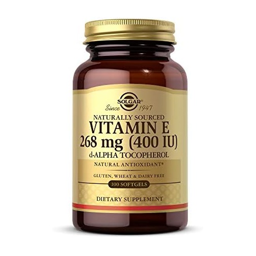  Solgar Vitamin E 268mg (400 IU) Alpha, 100 Softgels - Natural Antioxidant, Healthy Skin & Immune System Support - Naturally-Sourced Vitamin E - Gluten Free, Dairy Free - 100 Servin