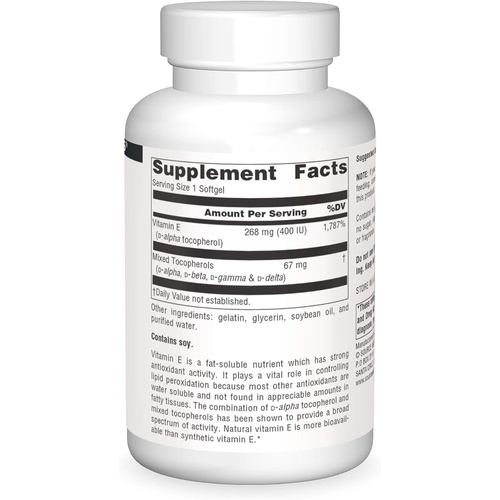  Source Naturals Vitamin E, Mixed Tocopherols 400 iu Fat-Soluble Antioxidant - 250 Softgels