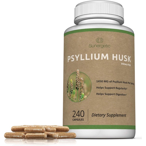  Sunergetic Premium Psyllium Husk Fiber Supplement 1450mg, 240 Capsules