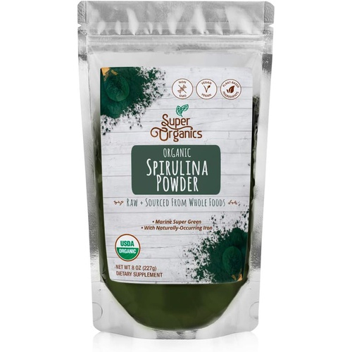  Super Organics Spirulina Powder Naturally-Occurring Minerals  Organic, Vegan & Non-GMO, 8 Oz