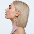 Swarovski Constella drop earrings, Asymmetrical design, Round cut, White, Shiny?gold-tone plated