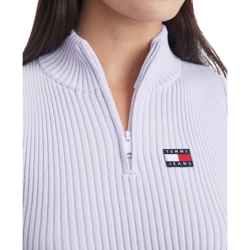 타미힐피거 Womens 1/4-Zip Sleeveless Badge Sweater